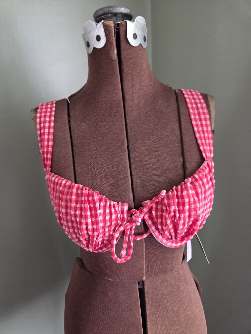 New Wild Fable XS 0/2 Red/Pink Plaid Underwire Bikini Top
